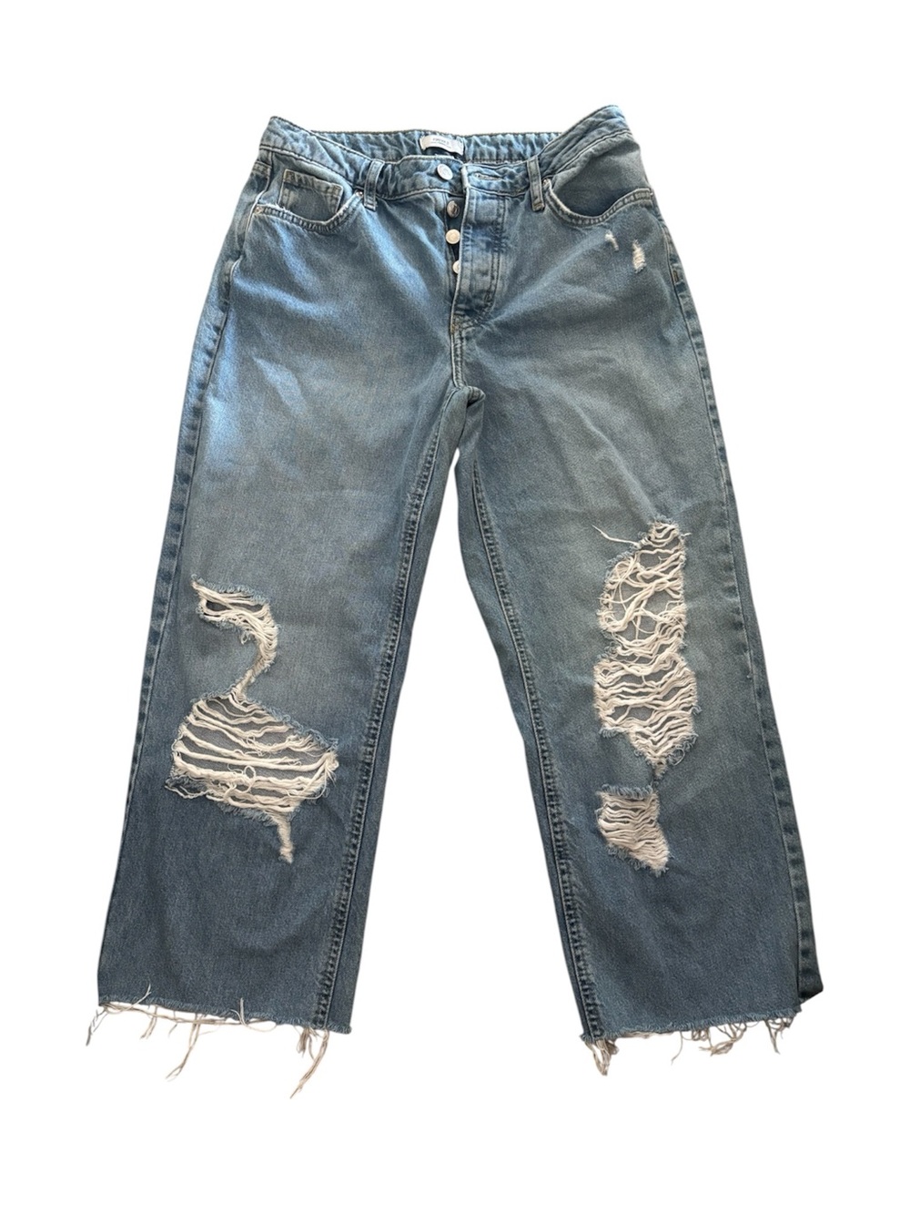 Forever 21 Light Blue Distressed Wide-Leg Jeans